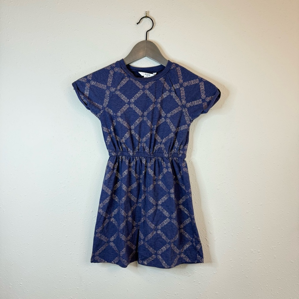 Guess Girls Logo Blue Casual Mini Dress Size 6X NWT